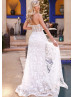 Strapless Beaded Ivory Lace Tulle Sheer Corset Wedding Dress